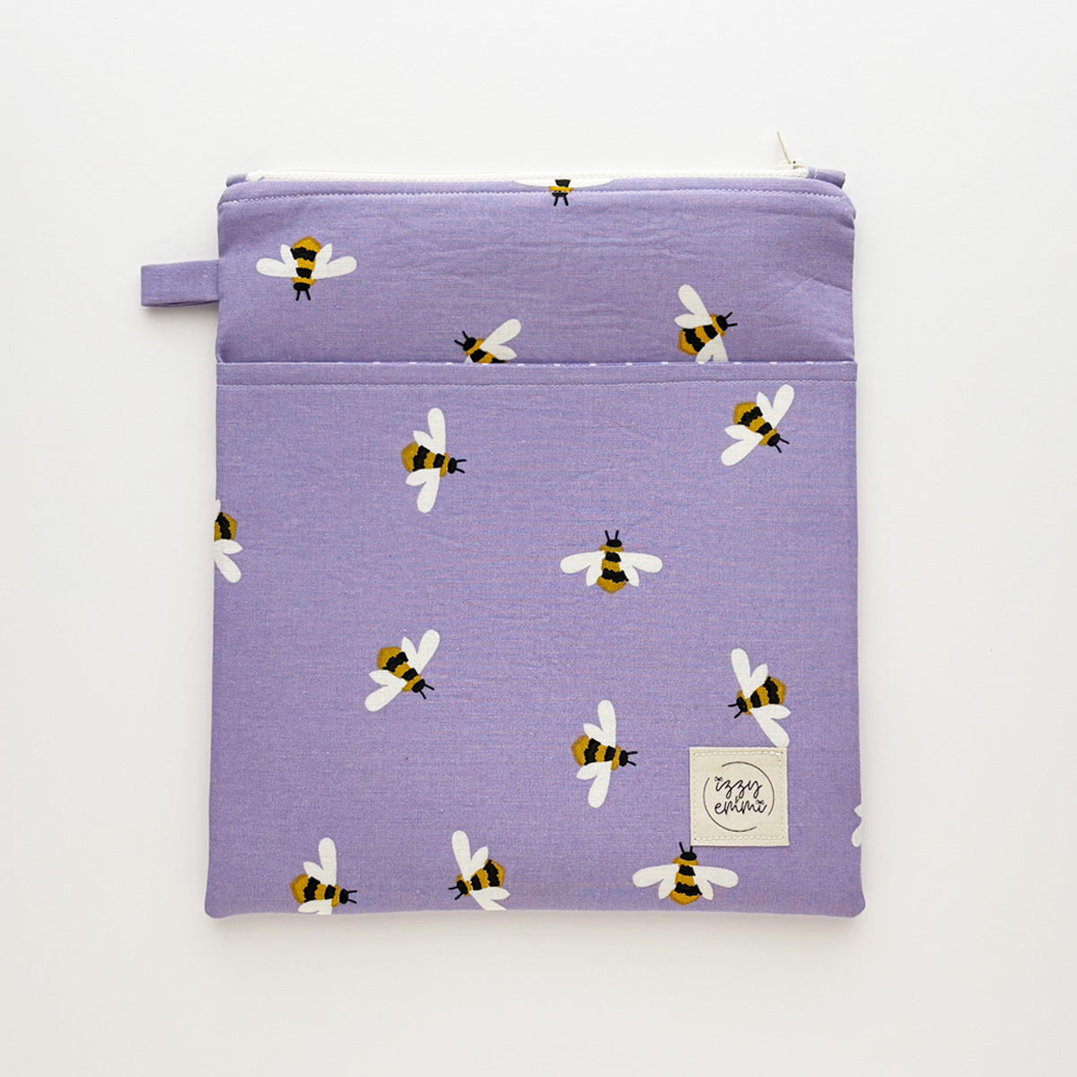 BOOK SLEEVE - KINDLE/IPAD MINI/BOOK ZIPPER POUCH - BEES IN PURPLE