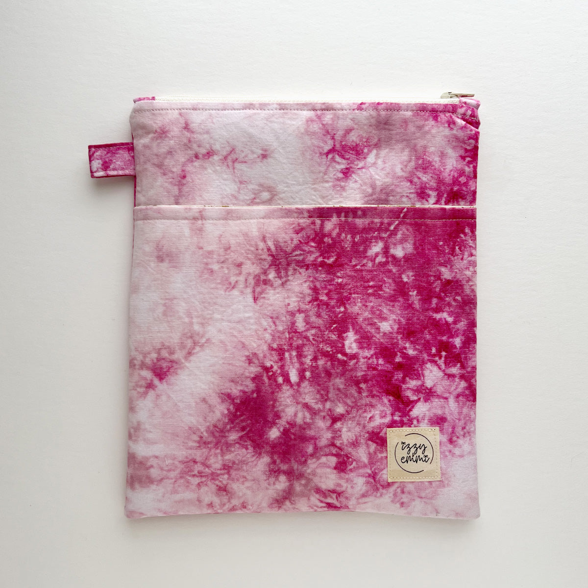 BOOK SLEEVE - KINDLE/IPAD MINI/BOOK ZIPPER POUCH - DARK PINK TIE DYE