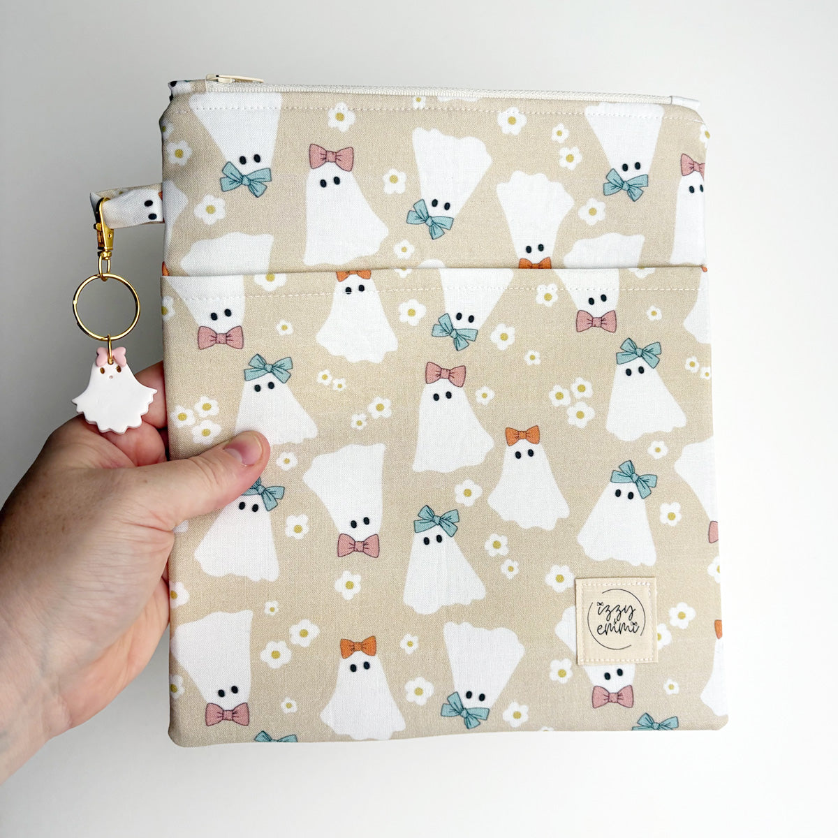 BOOK SLEEVE - KINDLE/IPAD MINI/BOOK ZIPPER POUCH - BOW GHOSTS