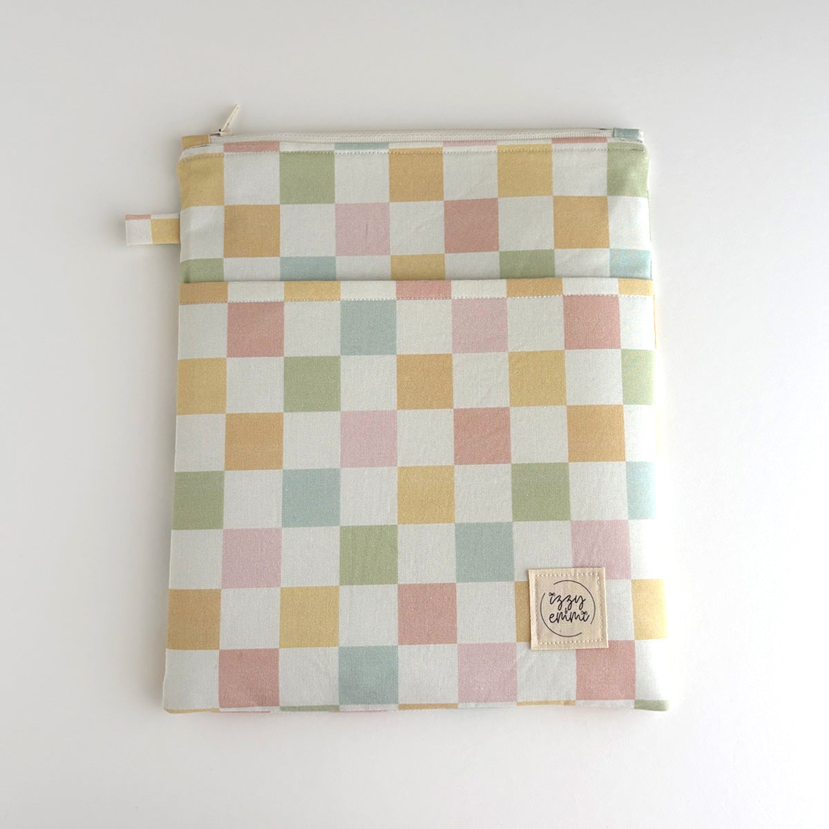 BOOK SLEEVE - KINDLE/IPAD MINI/BOOK ZIPPER POUCH - PASTEL CHECKS