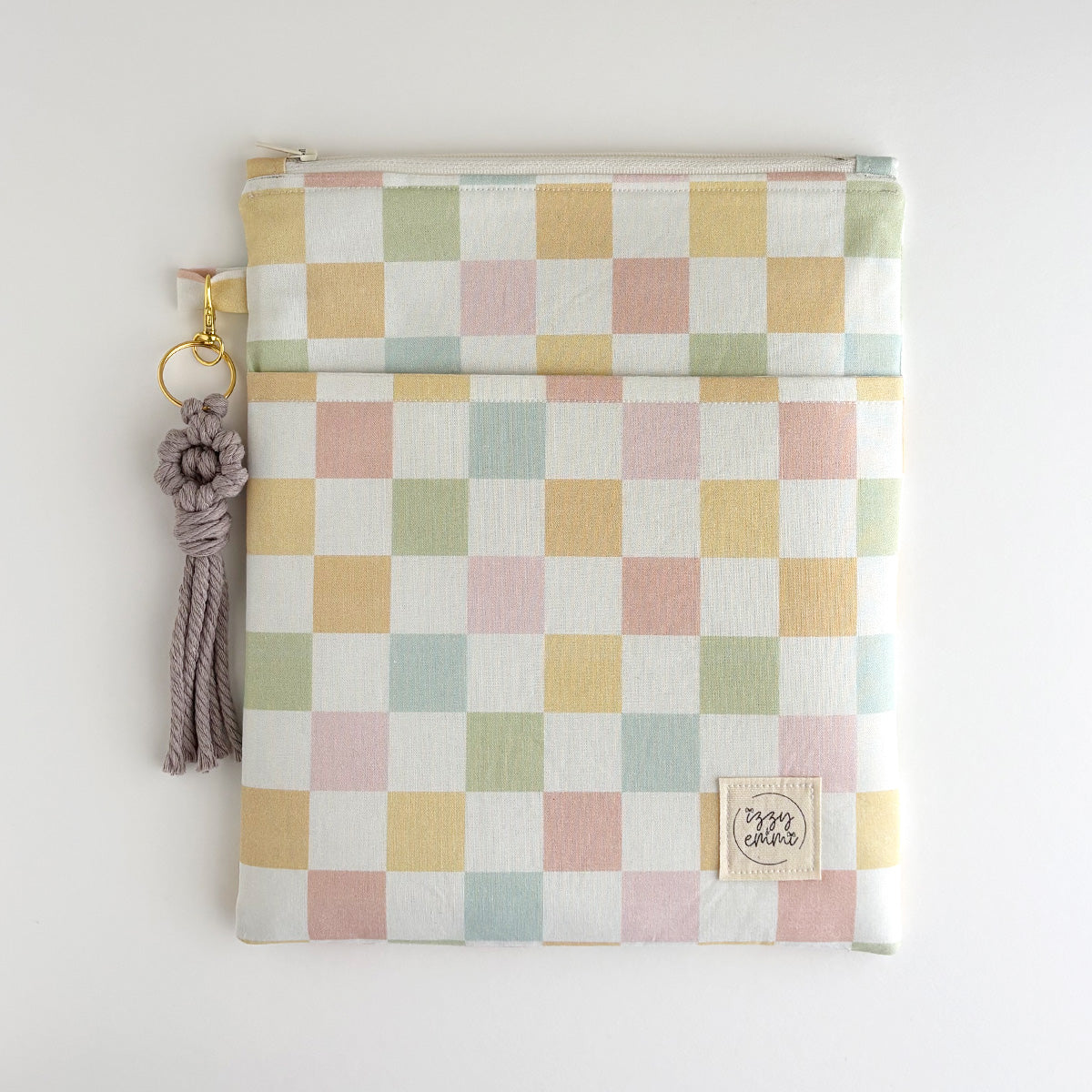 BOOK SLEEVE - KINDLE/IPAD MINI/BOOK ZIPPER POUCH - PASTEL CHECKS