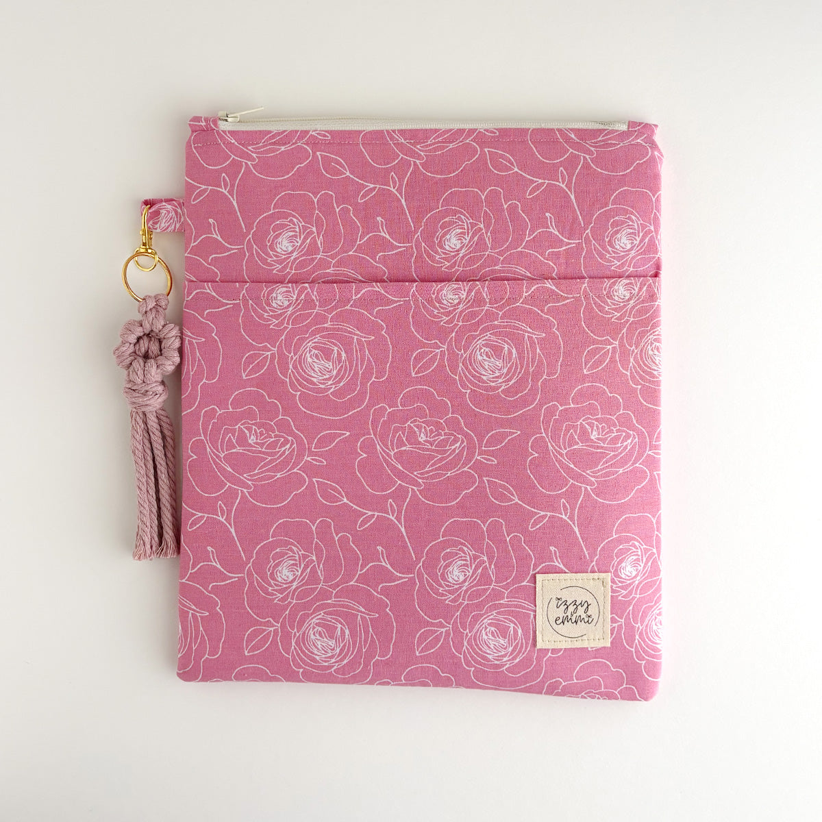 BOOK SLEEVE - KINDLE/IPAD MINI/BOOK ZIPPER POUCH - PINK FLORAL