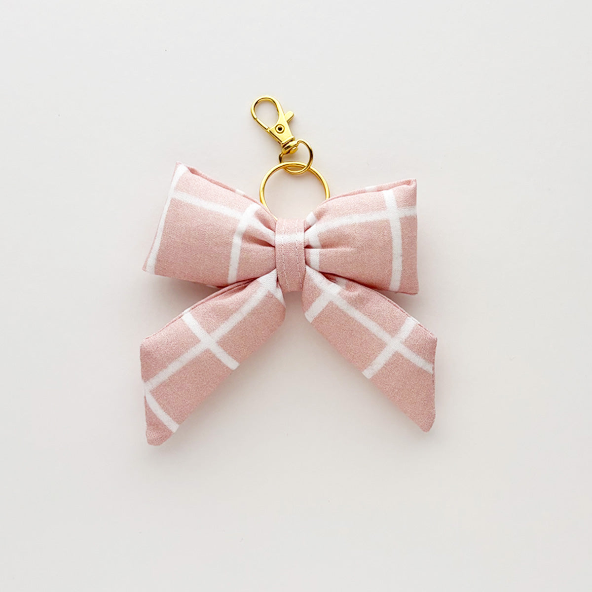 PUFFY BOW KEYCHAIN - PINK WITH WHITE STRIPES