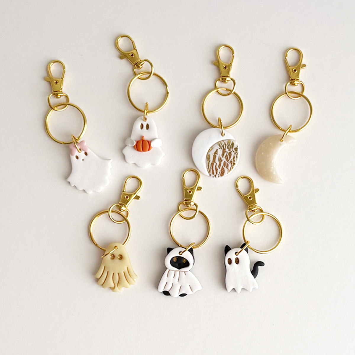 POLYMER KEYCHAINs + BAG CHARMS - GLOW IN THE DARK GHOSTIE