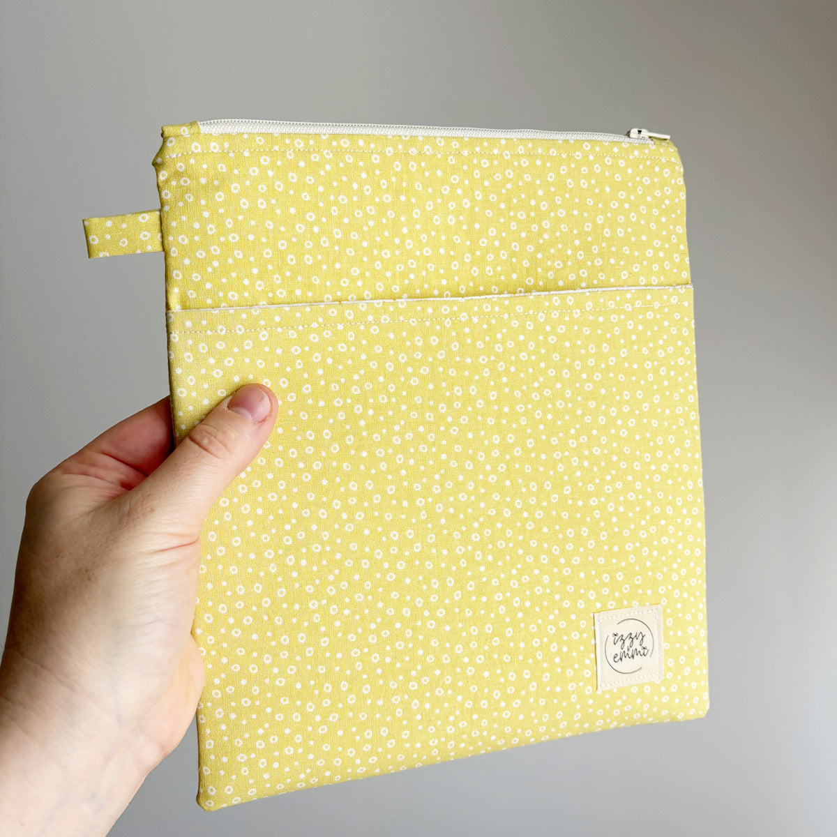 BOOK SLEEVE - KINDLE/IPAD MINI/BOOK ZIPPER POUCH - YELLOW CIRCLES
